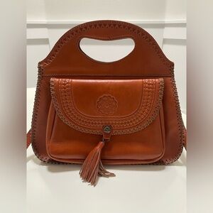 Patricia Nash Beaumont satchel in cognac leather